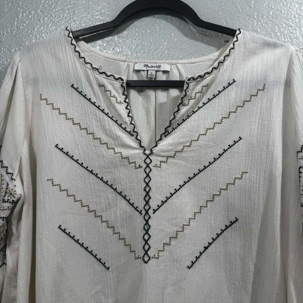 Madewell Women's Cream Embroidered Top Size Medium - Picture 6 of 11